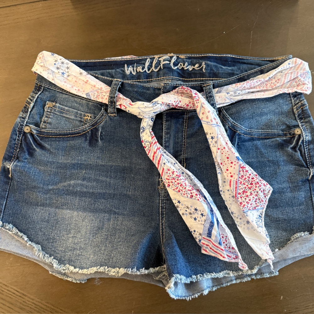 Wallflower Blue Jean Shorts with White and Red Accents